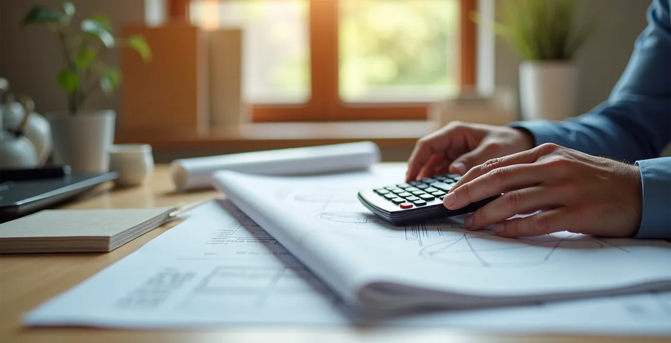 Axe Humain & Émotionnel : Mains analysant un document de travail avec calculatrice