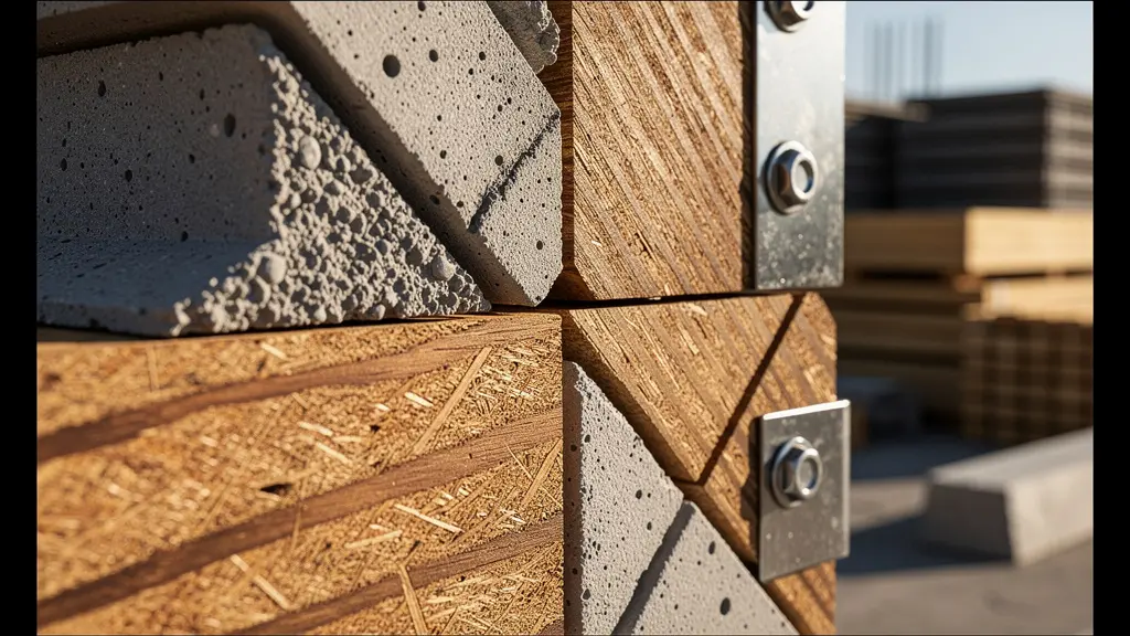 Chantier d'autoconstruction avec structure bois apparente et outils de construction