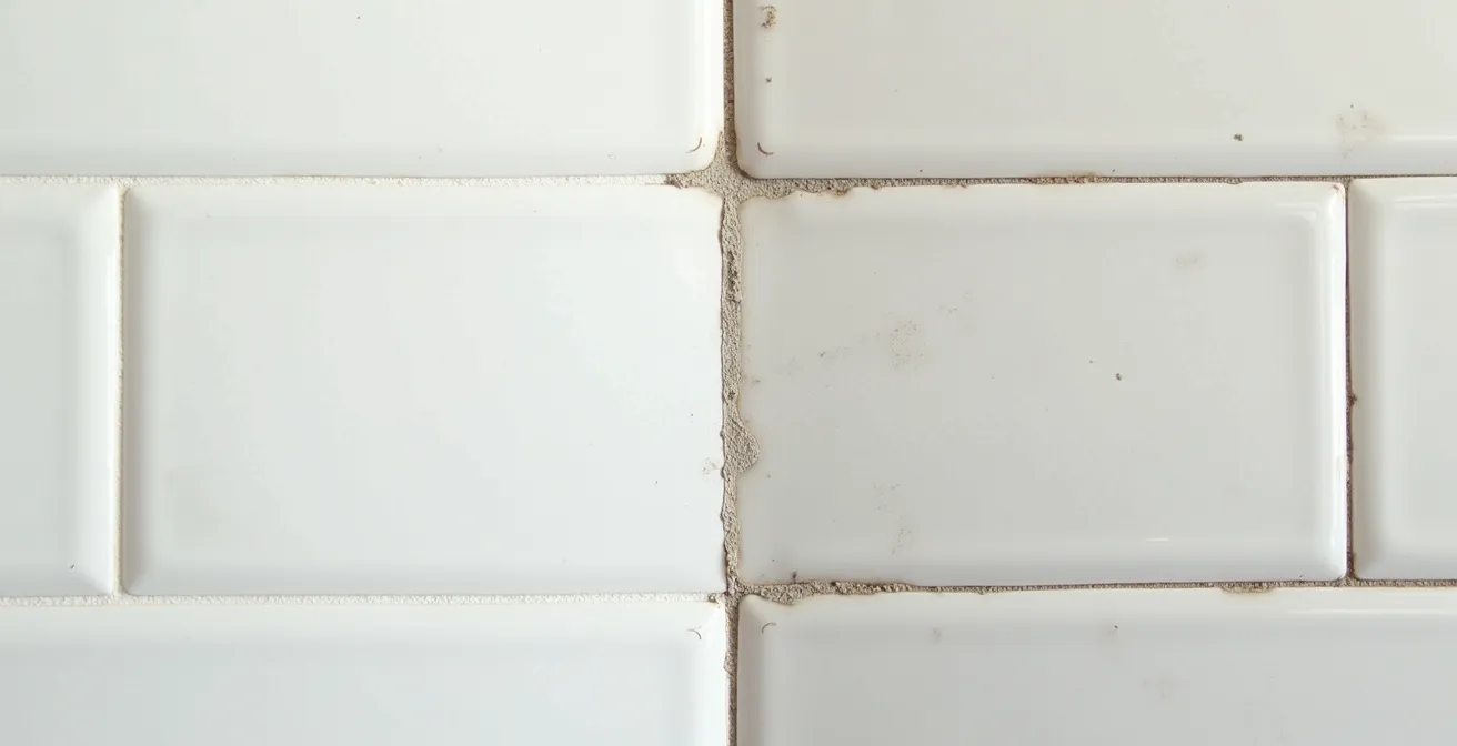 Comparaison visuelle entre un joint époxy propre et un joint ciment avec traces de moisissure