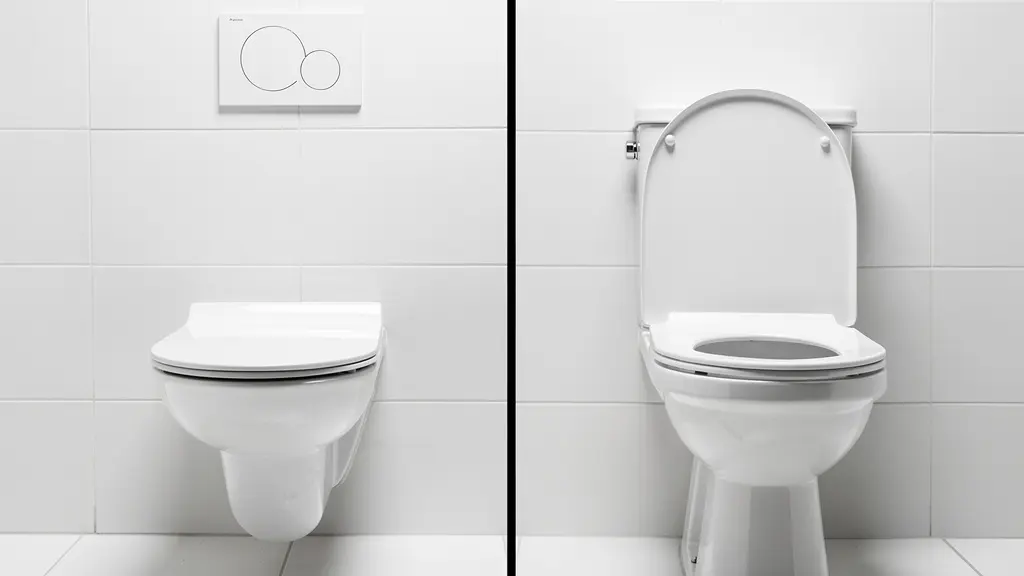 Vue comparative d'un WC suspendu et d'un WC au sol dans une petite salle de bain
