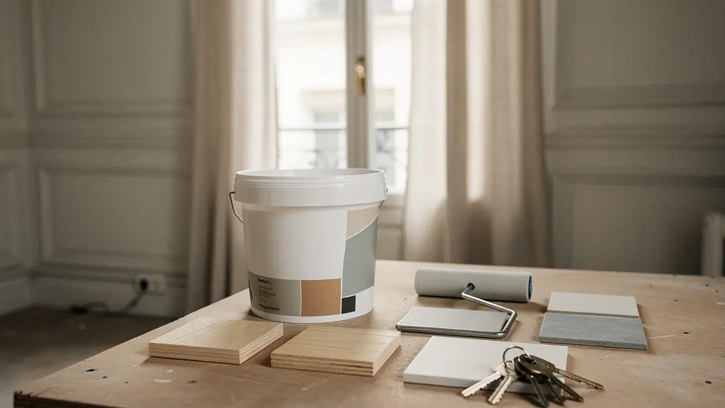 Intérieur d’un appartement ancien en rénovation, avec des matériaux et outils de chantier, suggérant une stratégie d’investissement locatif et de défiscalisation des travaux.