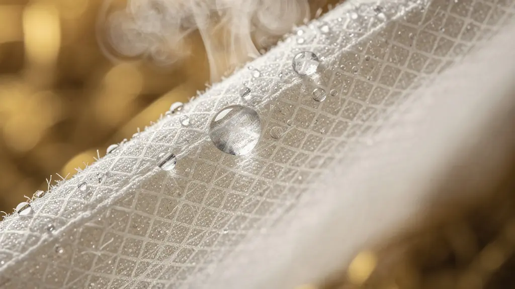 Membrane hygrovariable posée sur un mur avec détail de sa texture perméable