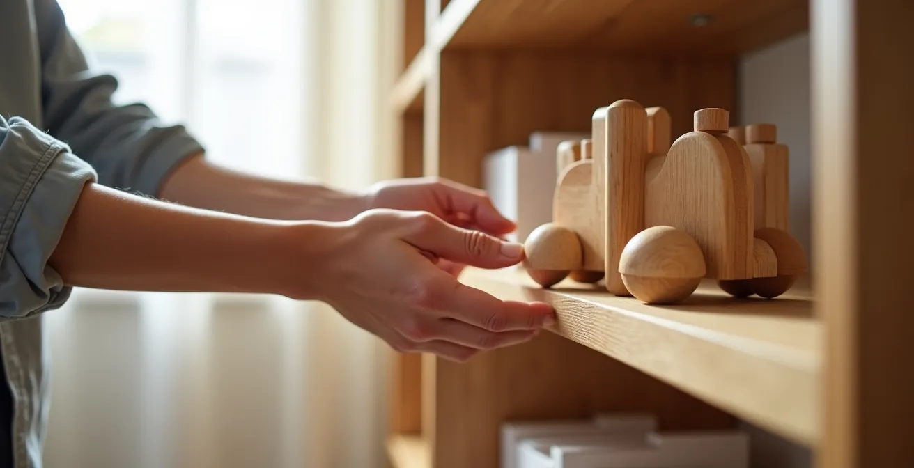 Mobilier en bois massif naturel dans une chambre d'enfant lumineuse