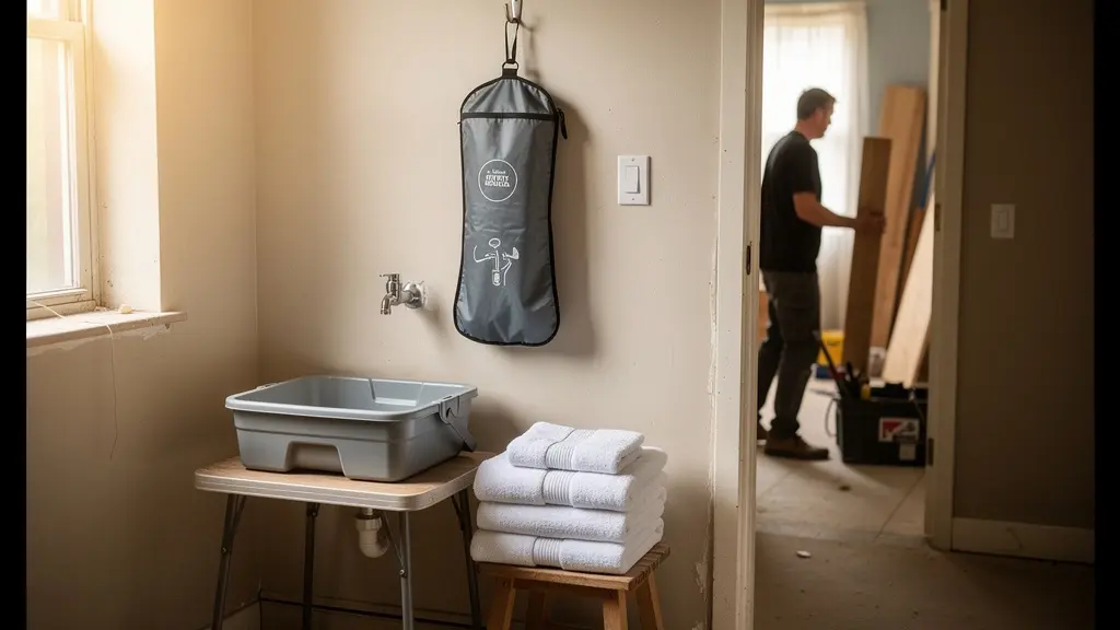 Organisation d'un espace temporaire de toilette pendant des travaux de rénovation