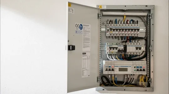Tableau électrique moderne avec protections différentielles et éléments de sécurité visibles