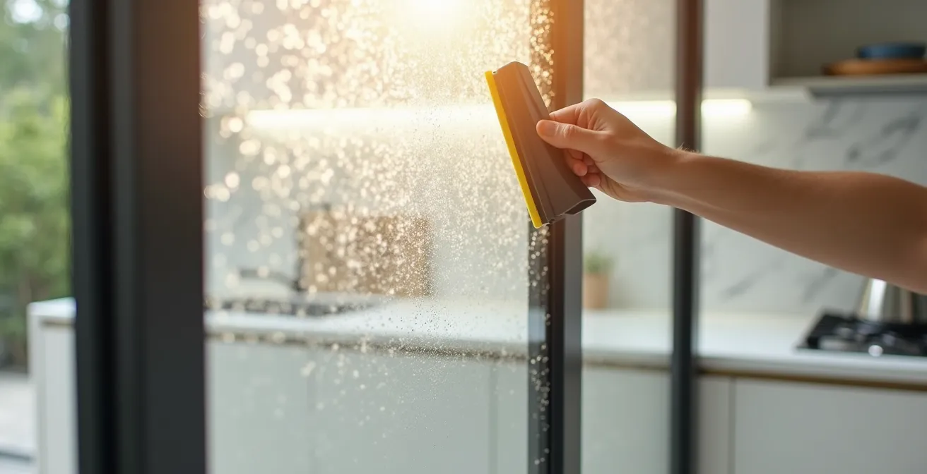 Vue d'ensemble d'une verrière de cuisine avec système de nettoyage efficace en action