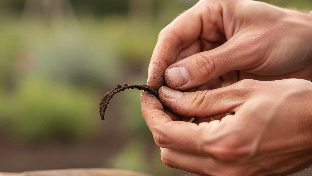 Mains d'une personne realisant un test du boudin avec de la terre humide pour evaluer une texture argileuse.