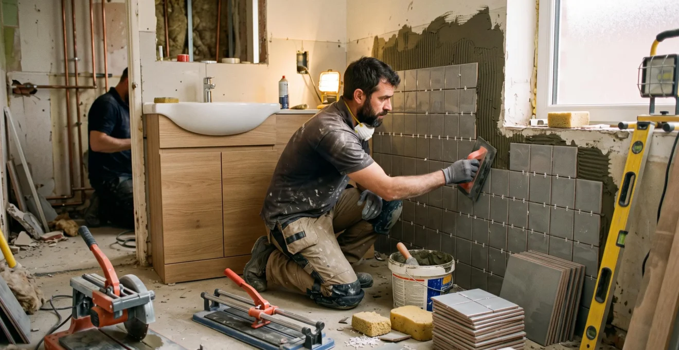 Technicien chauffagiste installant une pompe à chaleur moderne à l'extérieur d'une maison résidentielle